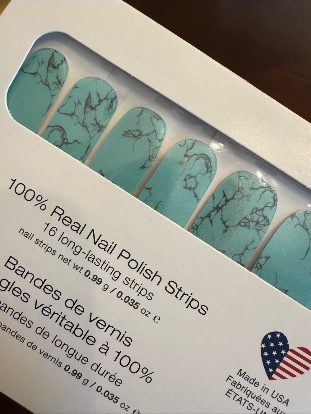 Color Street Turquoise Marble Nail Strips - Veined Aqua Blue Set